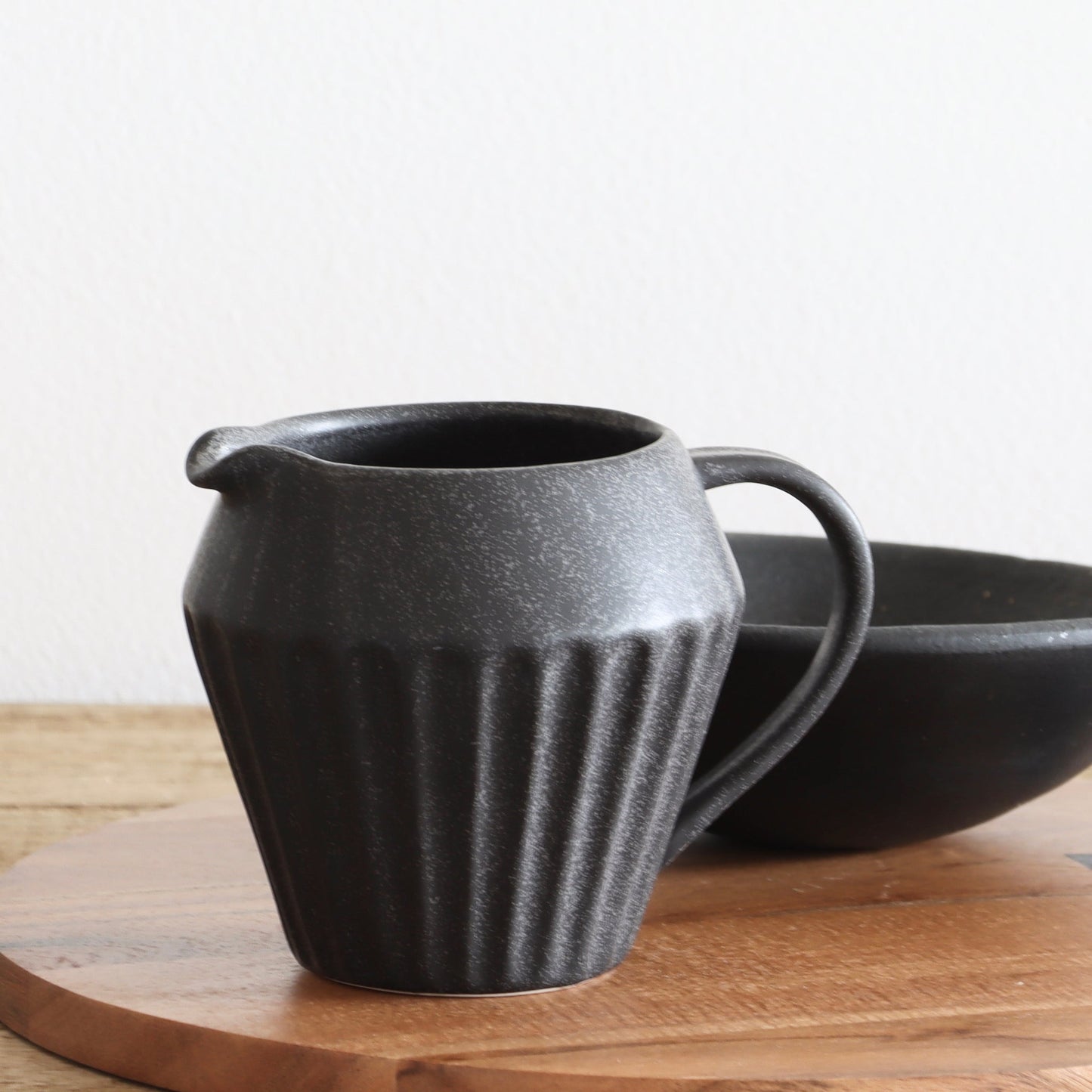 Fluted Matte Black Stoneware Pitcher