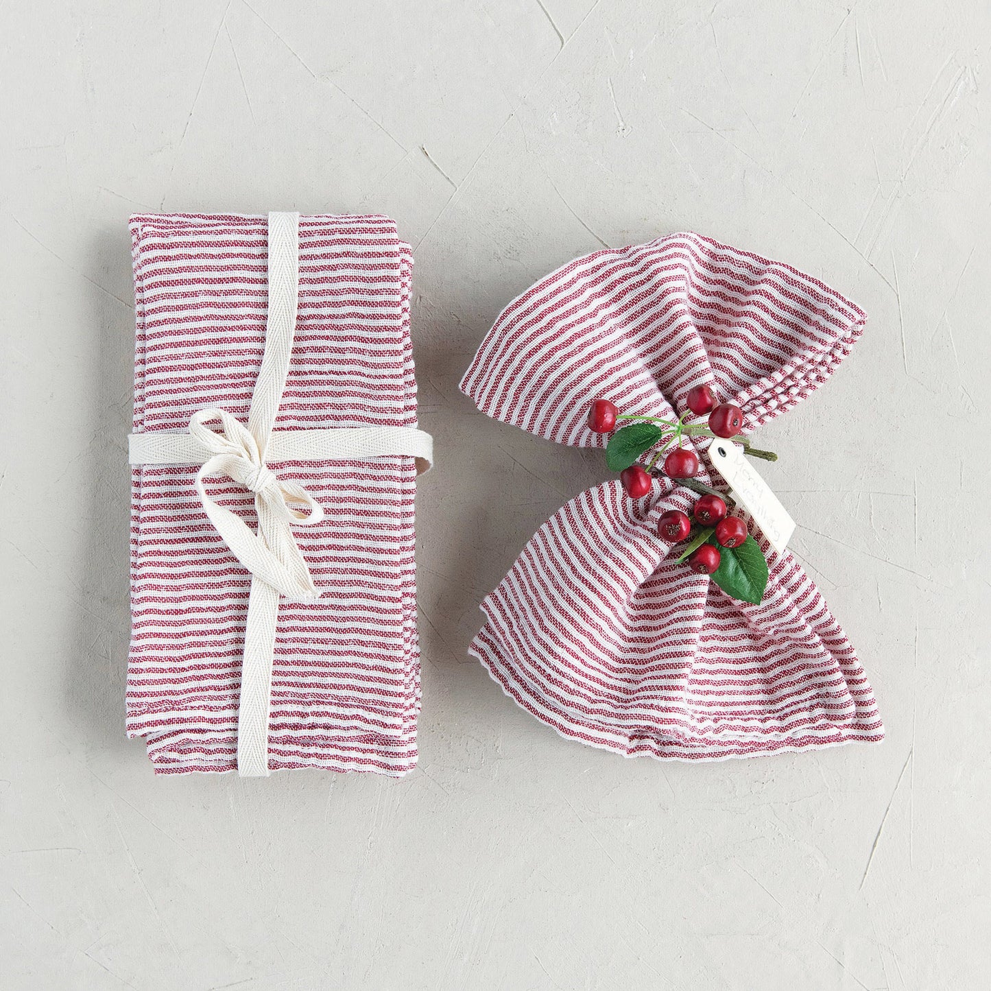 Cotton Napkins with Red Stripes, Set of 4