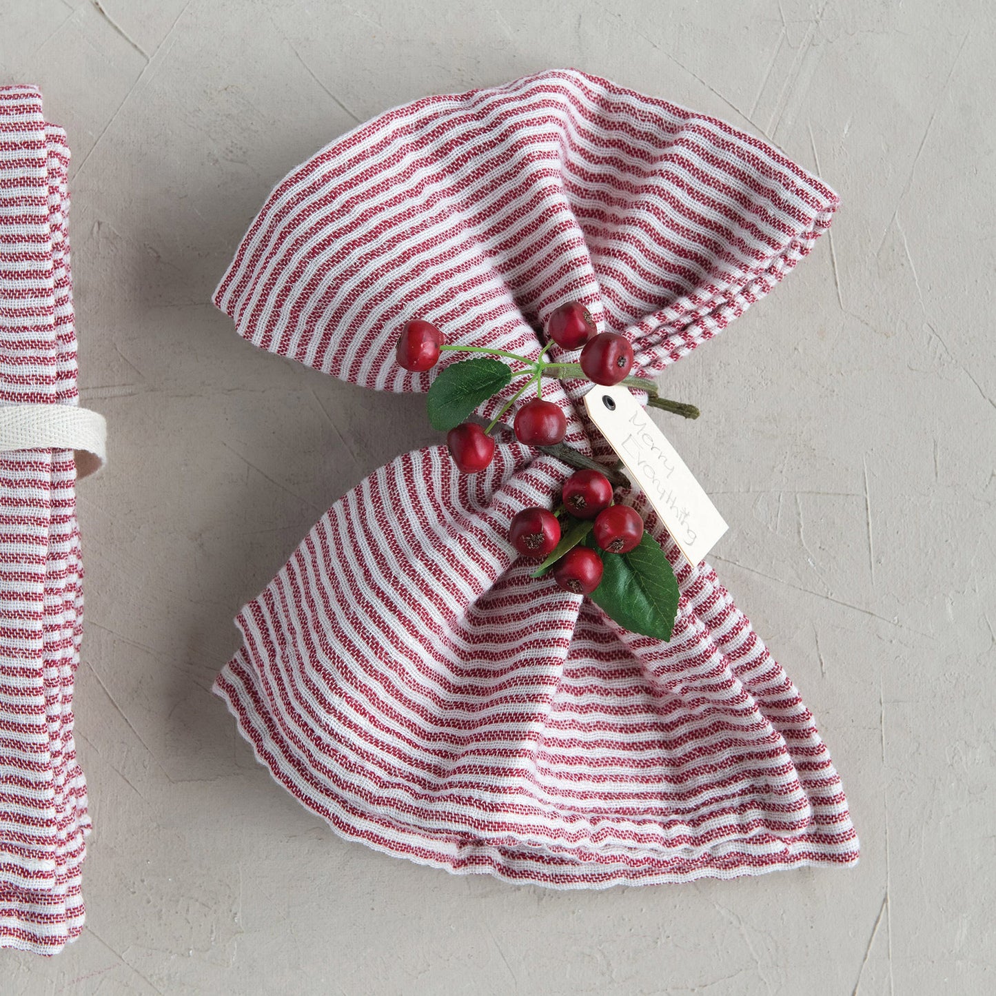 Cotton Napkins with Red Stripes, Set of 4