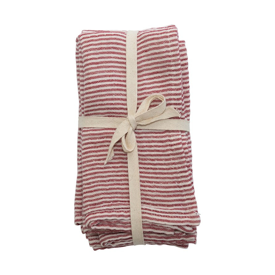 Cotton Napkins with Red Stripes, Set of 4