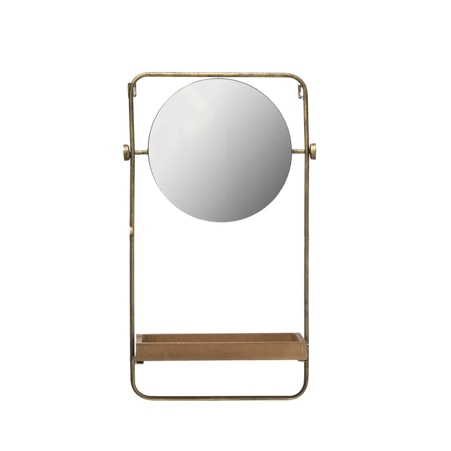 Metal Wall Mirror with Wood Shelf