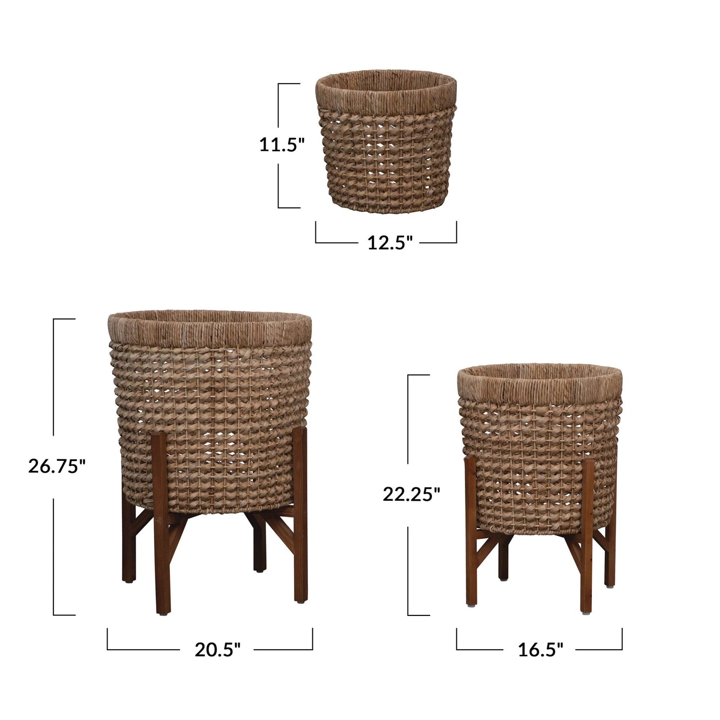 Medium Hand-Woven Planter with Wood Stand