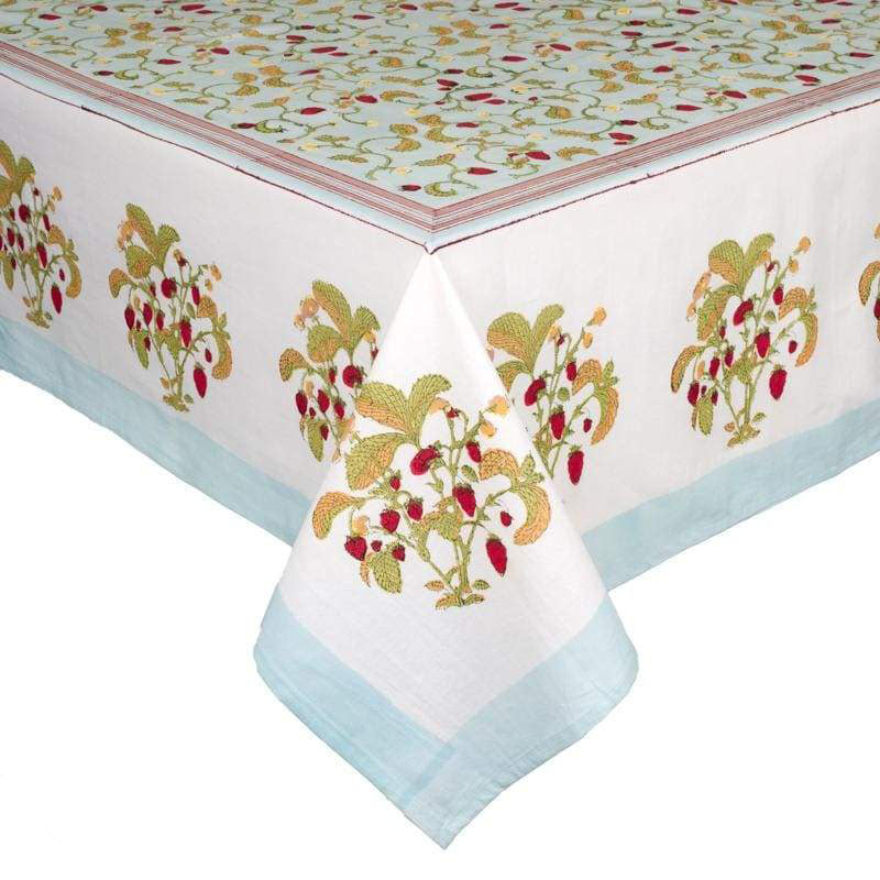 French Tablecloth Fraises des Bois Bleu, 71"x71"