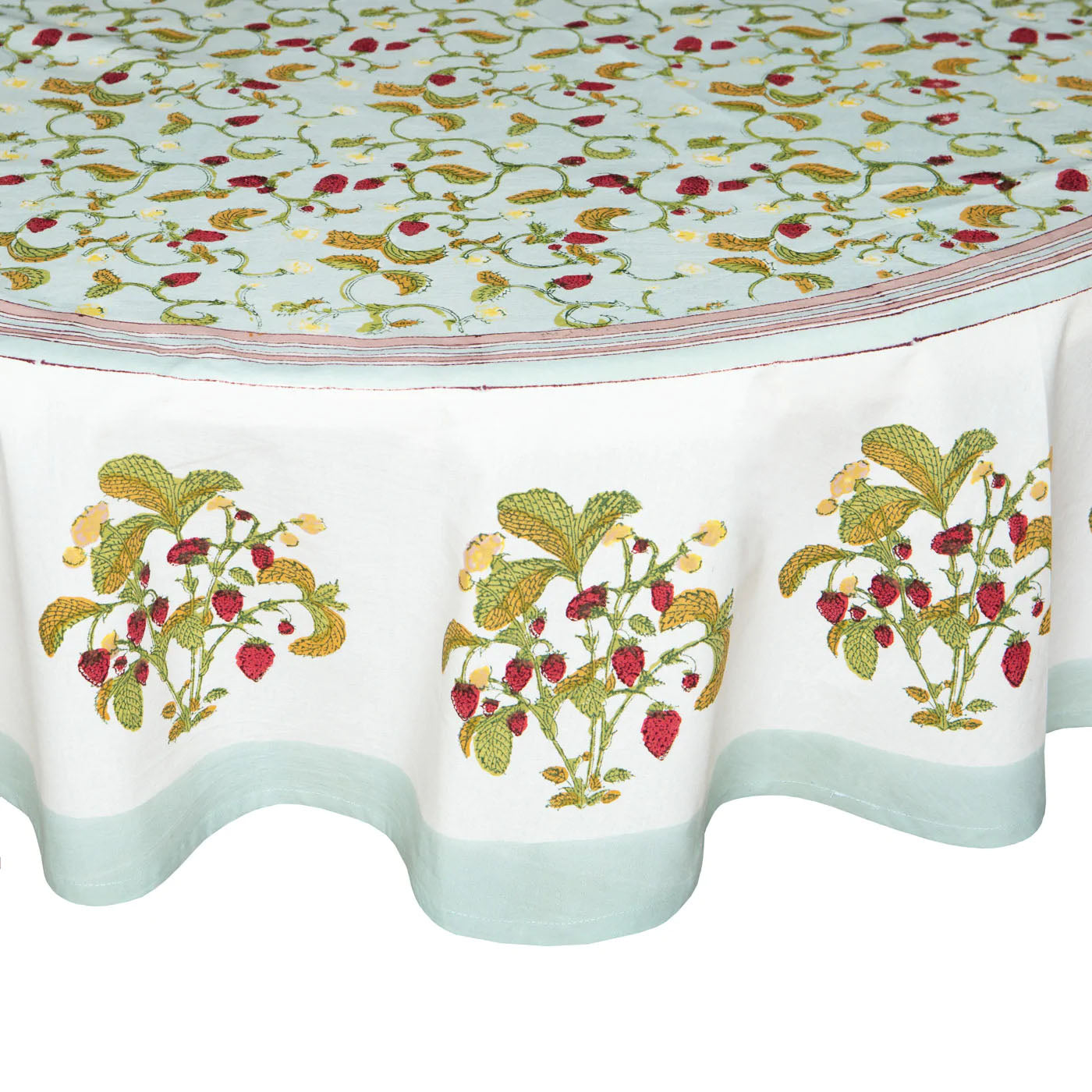 French Tablecloth Fraises des Bois Bleu, 71"x71"