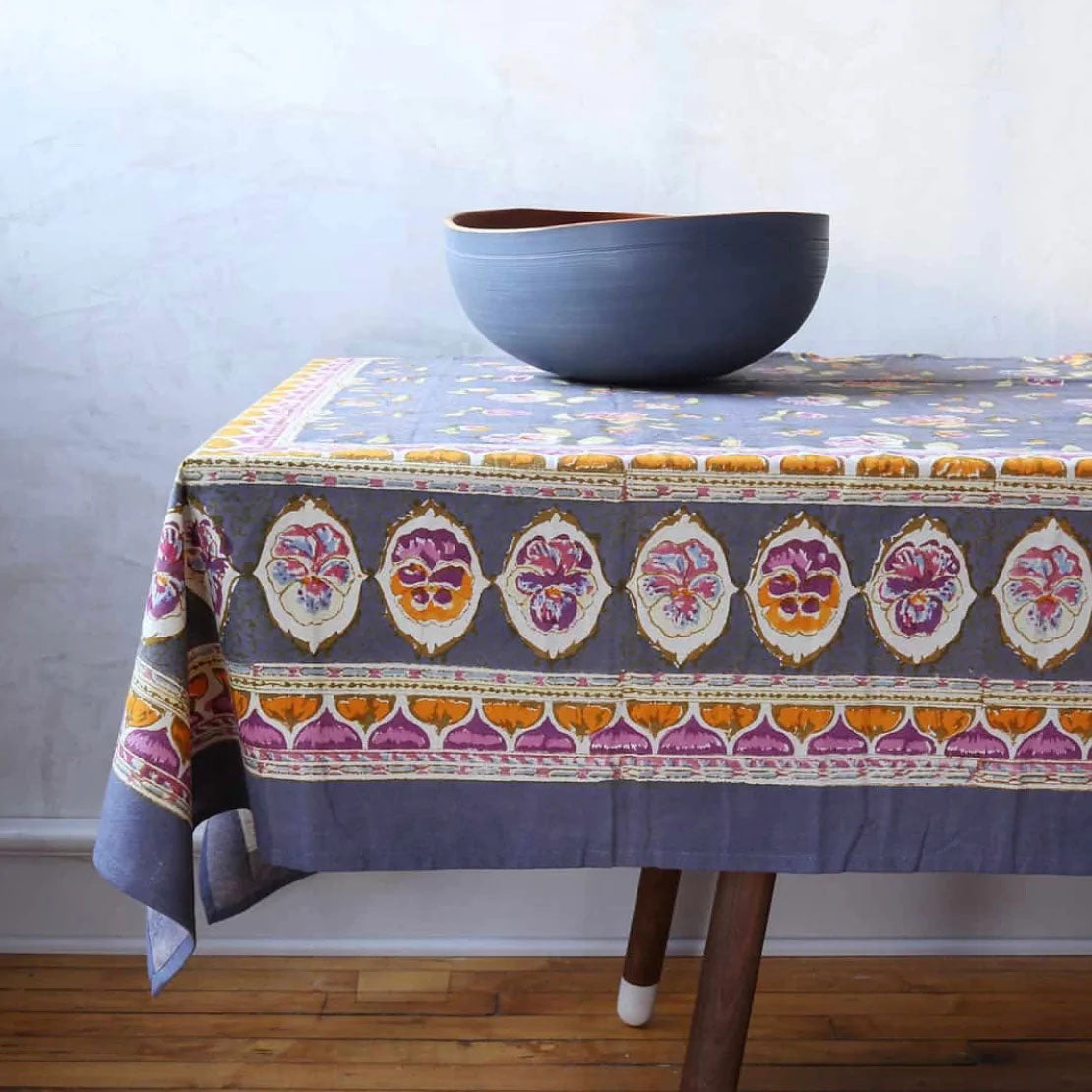 French Tablecloth Pansy Red & Grey, 71"x128"