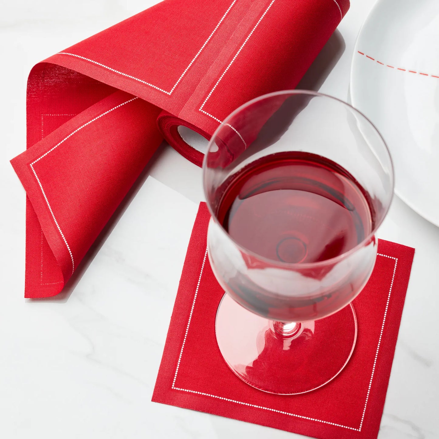 Lipstick Red Cotton Cocktail Napkins, 50 Units per Roll, 4.5″ x 4.5″, Tear-A-Napkin® System