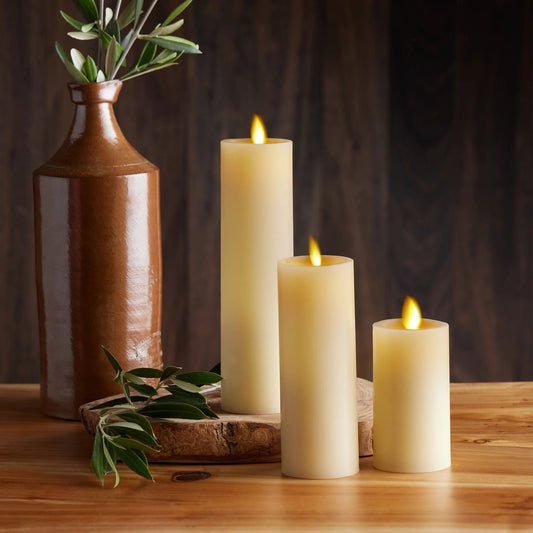 Luminara Premium Flickering Flameless Wax Slim Pillar Candles