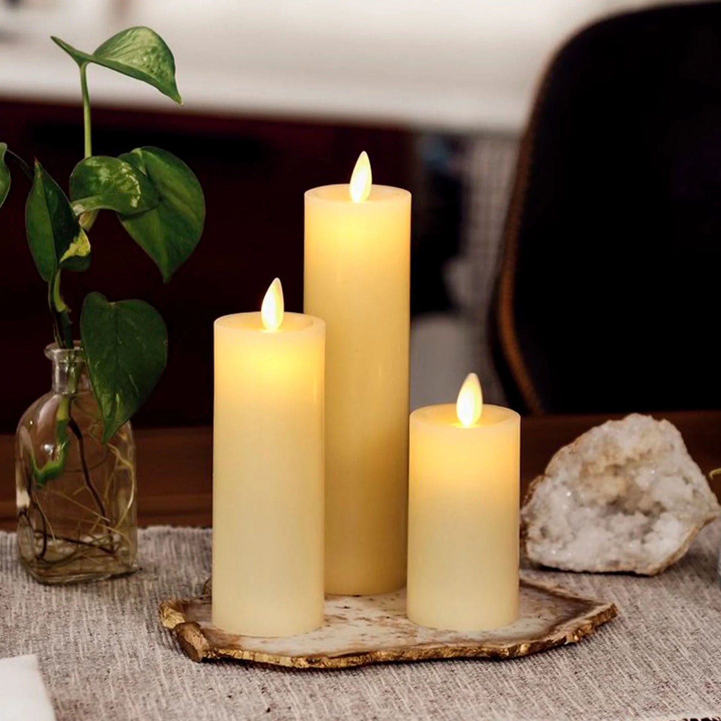 Luminara Premium Flickering Flameless Wax Slim Pillar Candles