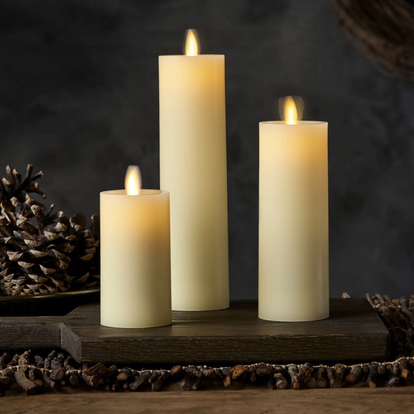 Luminara Premium Flickering Flameless Wax Slim Pillar Candles