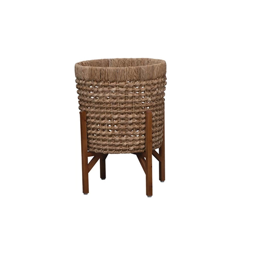 Medium Hand-Woven Planter with Wood Stand