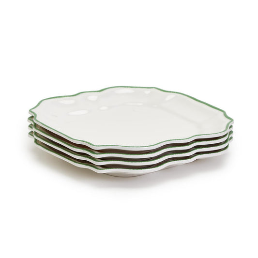 Garden Soiree Set of 4 Dinner Plates with Green Border (dishwasher safe, do not microwave, shatter-resistant) - 100% Melamine