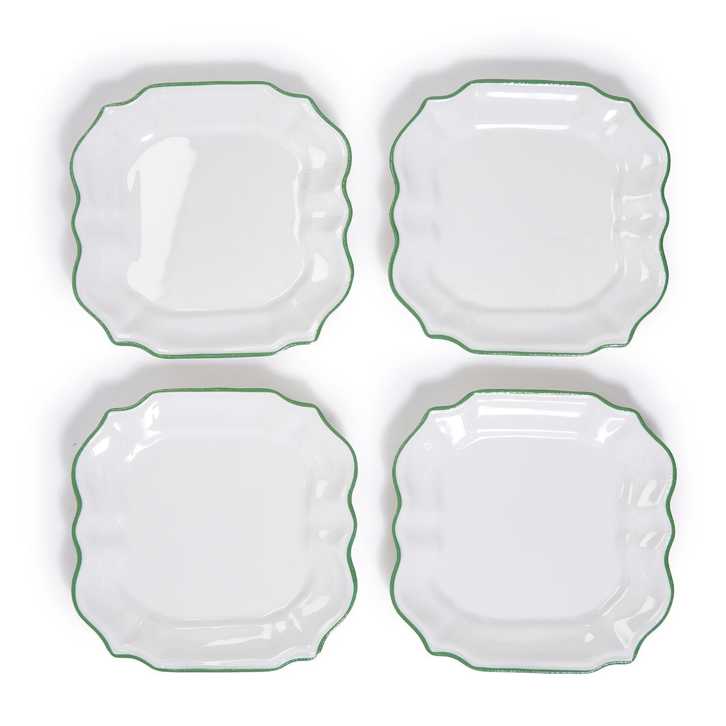 Garden Soiree Set of 4 Dinner Plates with Green Border (dishwasher safe, do not microwave, shatter-resistant) - 100% Melamine