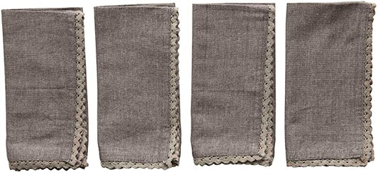 Cotton Napkins with Gray Embroidered Edge, Set of 4