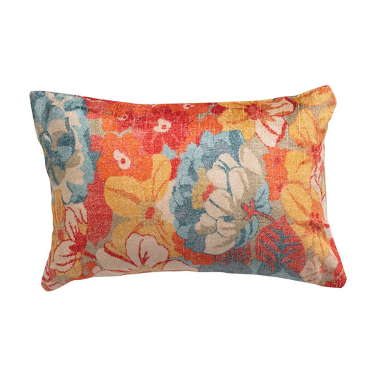 14" x 9" Cotton Velvet Lumbar Pillow with Floral Print