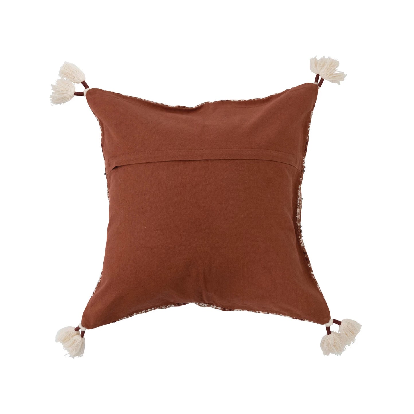 18" Cotton Printed Pillow w/ Embroidery & Tassels, Polyester Fill