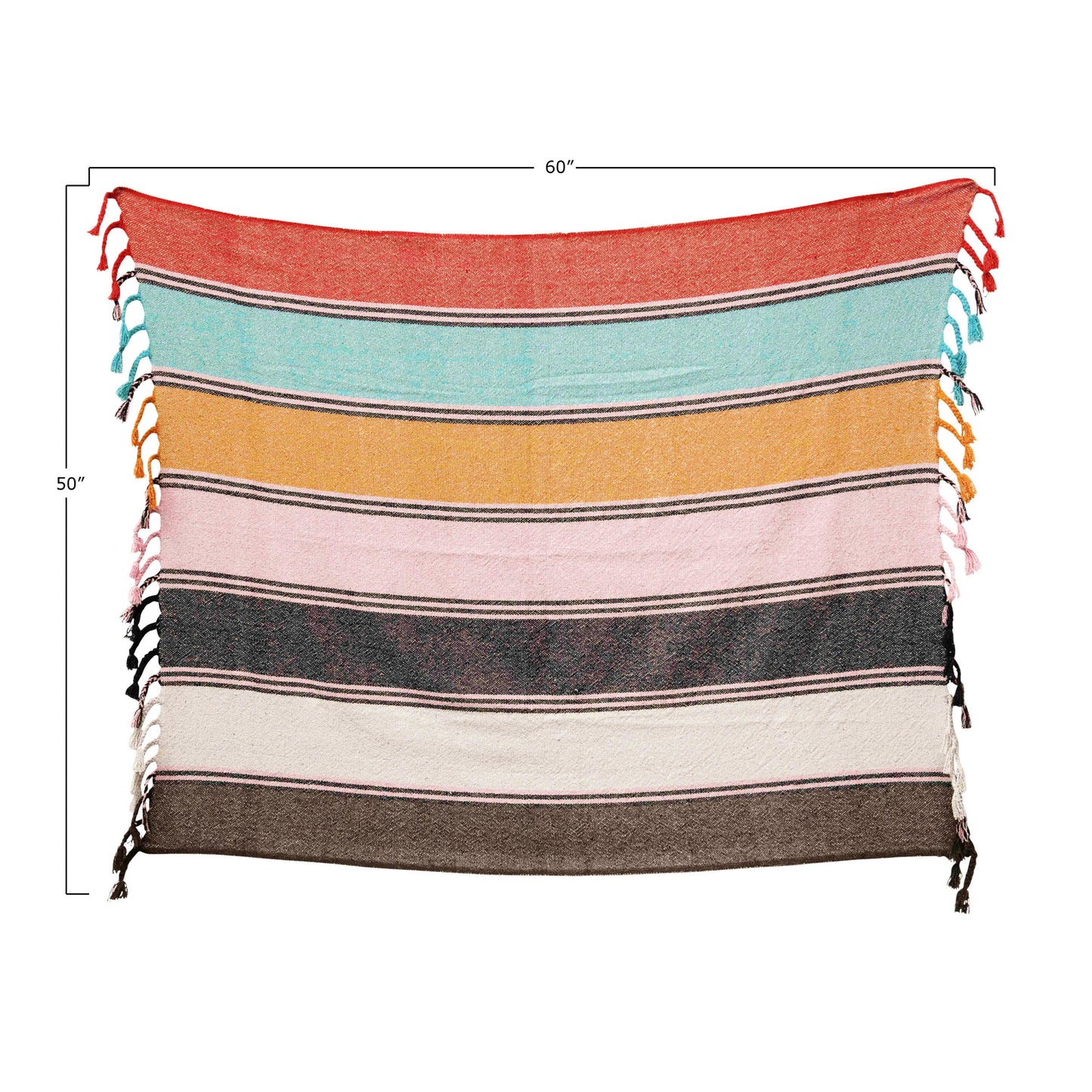 Cotton Blend Striped Throw with Braided Fringe